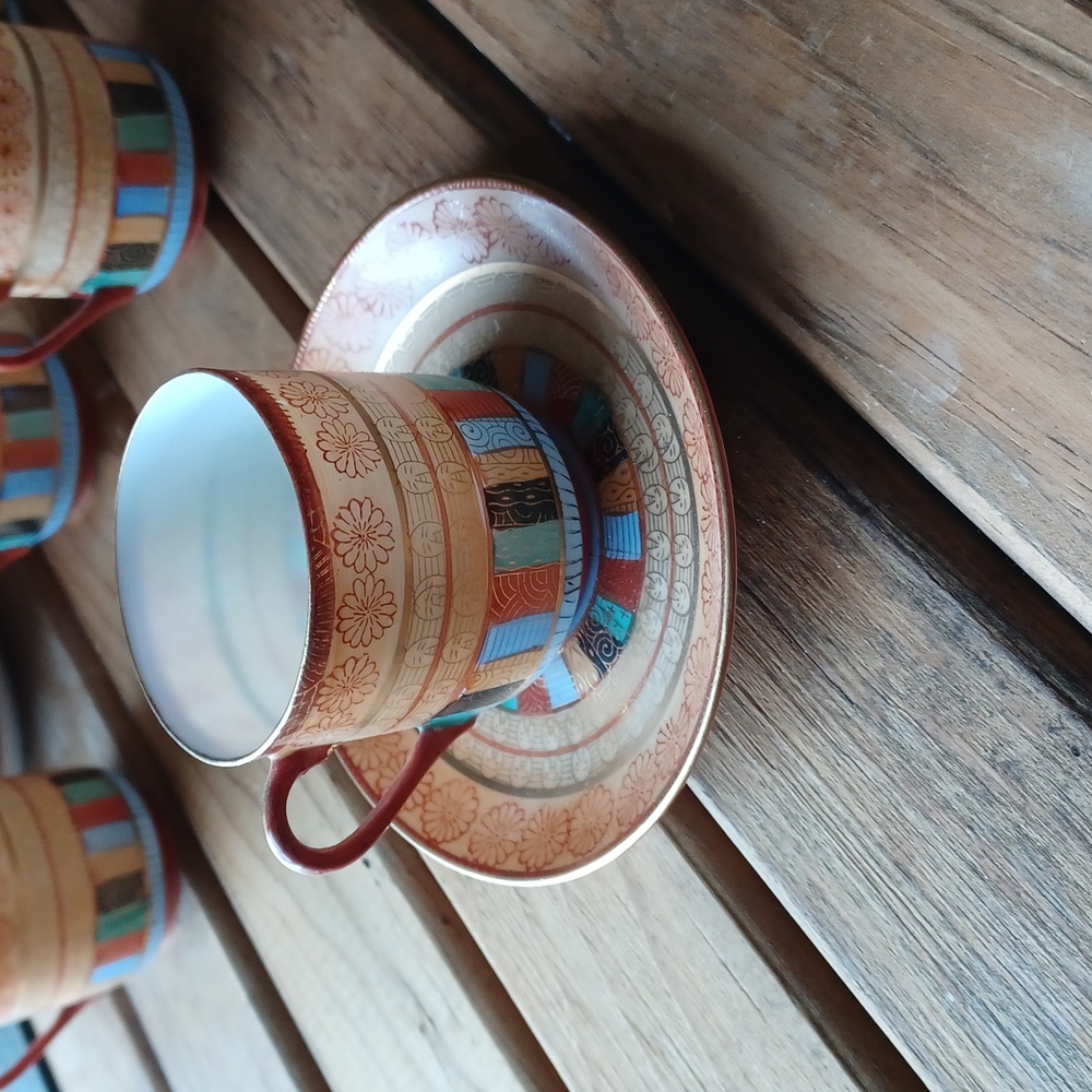 Vintage Japanese 1000 faces geisha lithophane porcelain demitasse 22 pc. Set - Picture 2 of 14